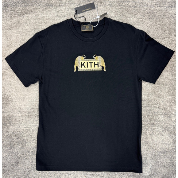 KITH x Versace Black Gold Jaguar Logo Cotton Short Sleeve T-Shirt Medium M - Picture 6 of 9